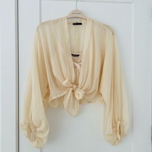 2 piece Shein ivory swimwear cover up top set